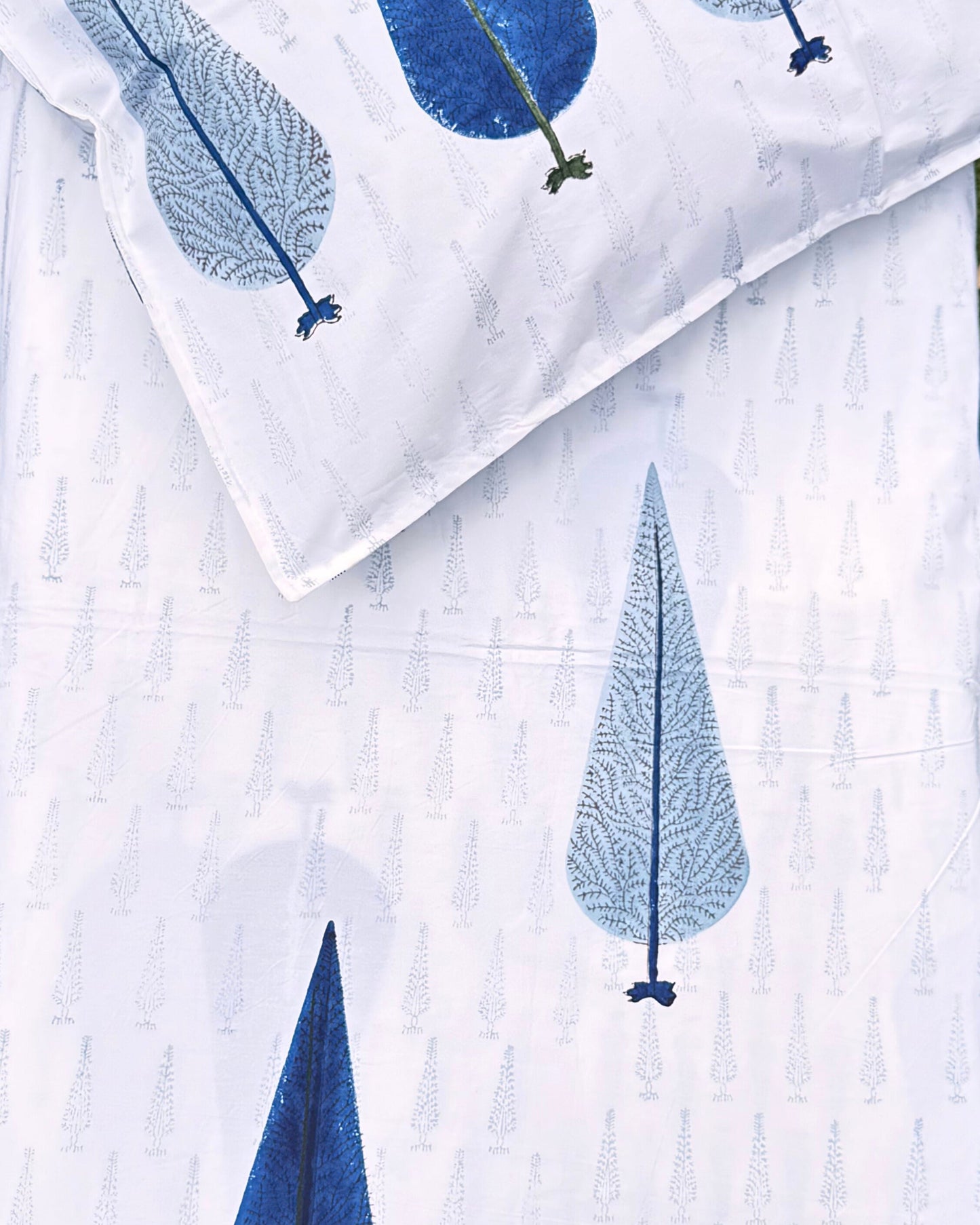 Premium Hand Block Leaf Print Bedsheet Set